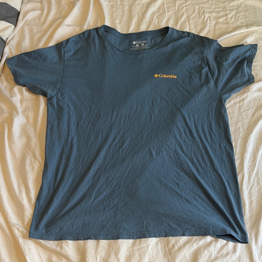 Columbia Blue Tee with Yellow Logo and Design on Back